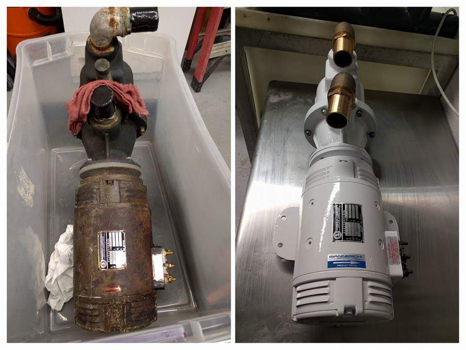 Pump motor rebuild - before and after - Ingham Engineering