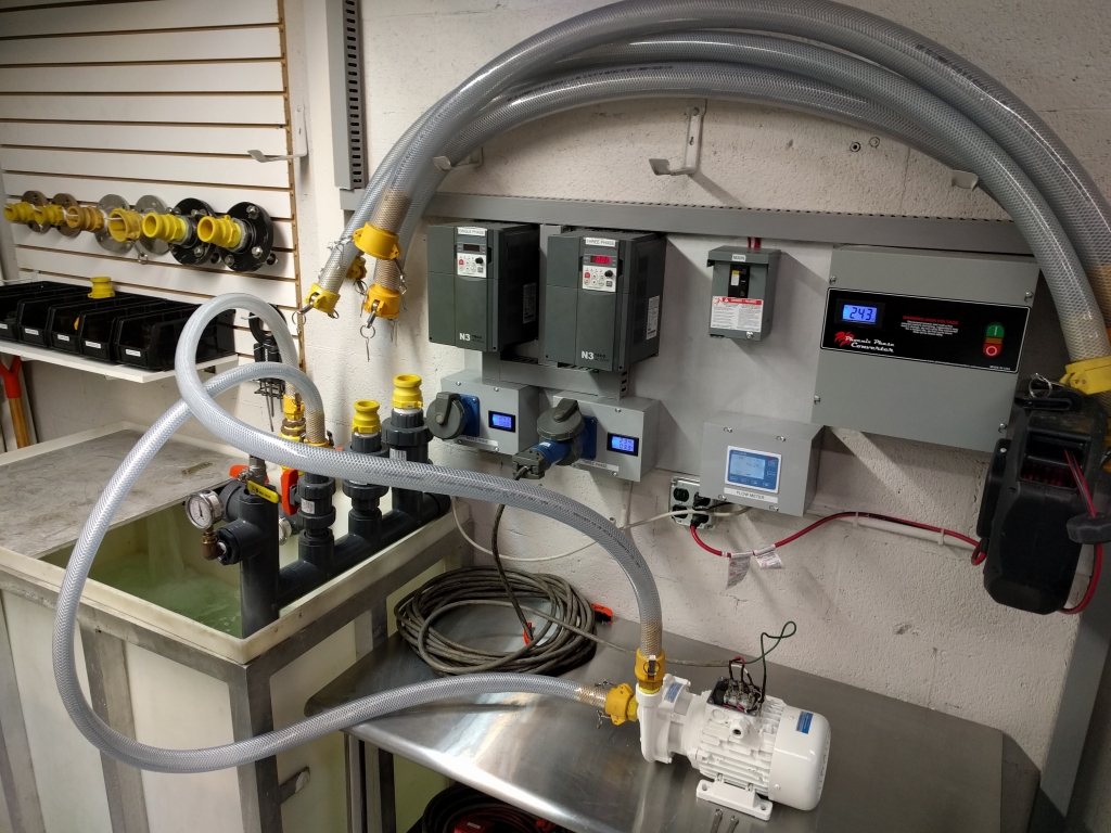 Test station complete with amperage, flow, and pressure read outs - Ingham Engineering